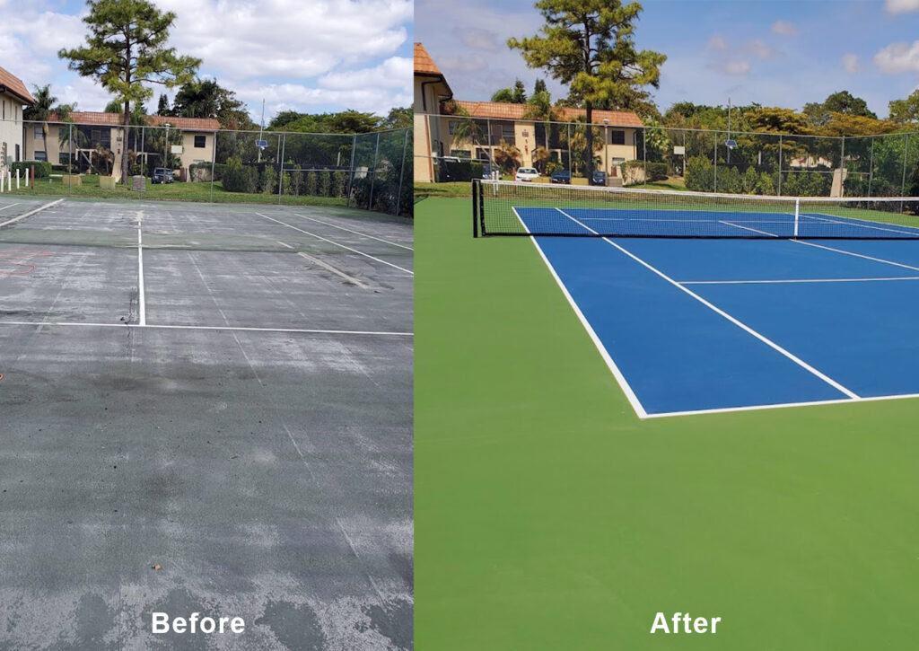 Asphalt Court Before and After Resurfacing - PTCS Florida