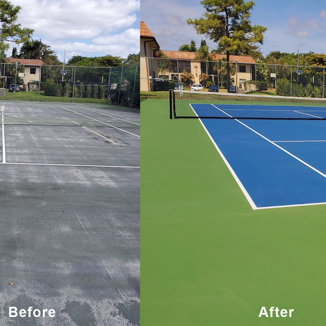 Asphalt Court Before and After Resurfacing - PTCS Florida